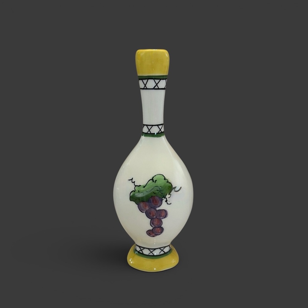 Julia Junkin Studio Art Pottery Bud Vase Grapes Hand Painted Signed